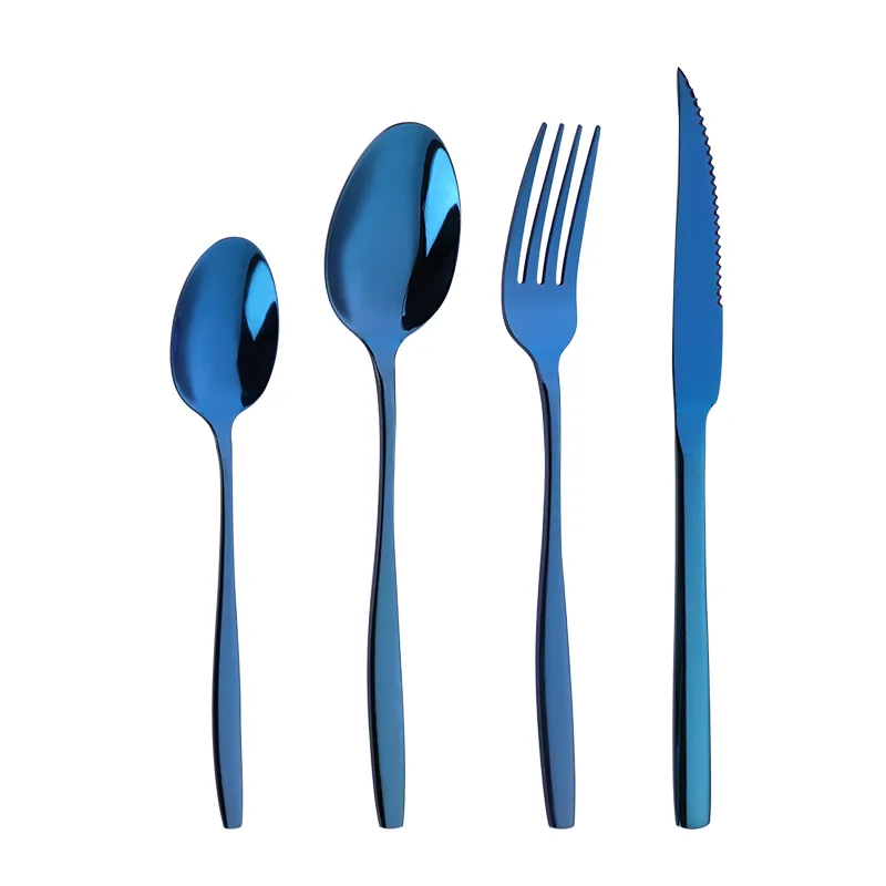 Jieyang Stainless Steel Cutlery Set Blue PVD Modern Flatware For Restaurant Mirror Polish 18/0 Stainless Steel