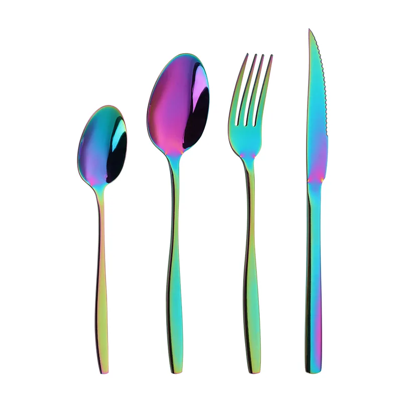 Stainless Steel Cutlery Set Rainbow Titanium Coated Luxury Flatware Collection Europe