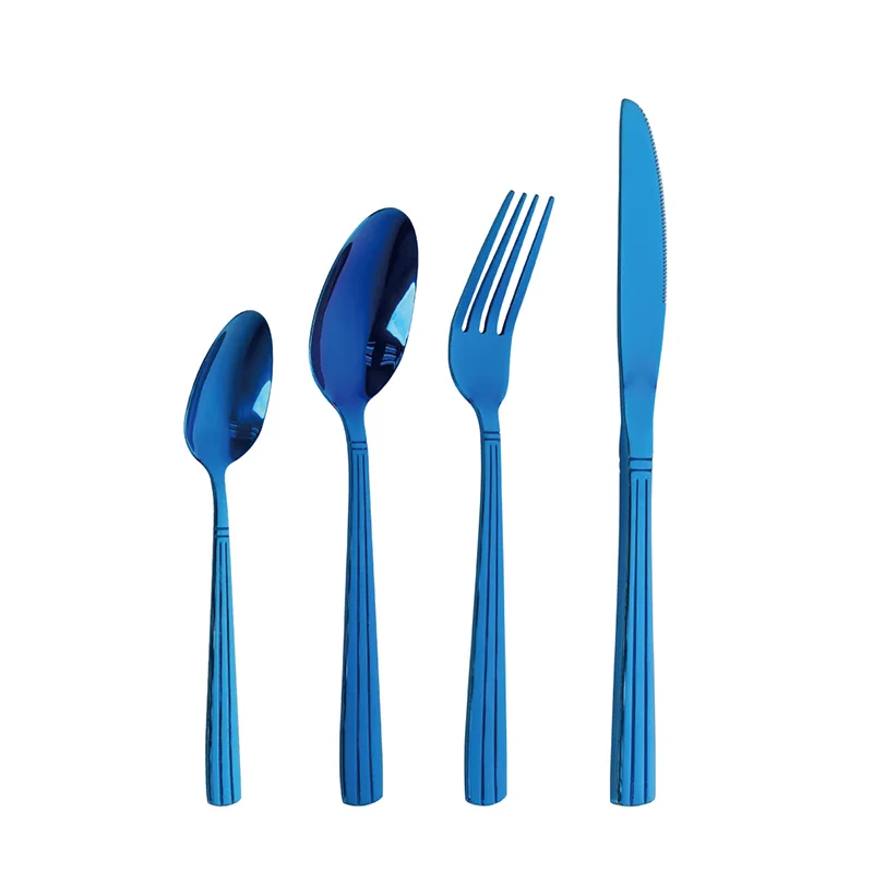 PVD Blue Flatware Cutlery Stainless Steel Tableware Set 24 Piece Gold PVD 13/0 Stainless Steel