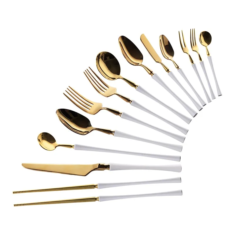 Luxury PVD gold 40pcs stainless steel flatware set with white handle Africa