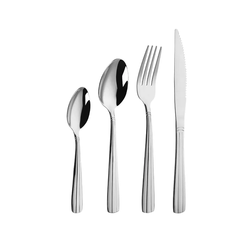 Mirror Finished Vertical Striped Handle Stainless Steel Flat Cutlery 24pcs Set Mirror Polish 18/0 Stainless Steel