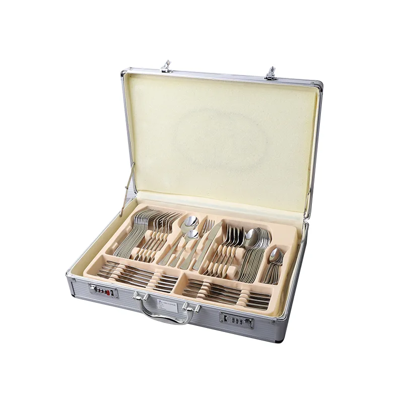 Stock 48 Pieces Stainless Steel Dinner Set Jieyang flatware Gift Order with Aluminum Case Asia