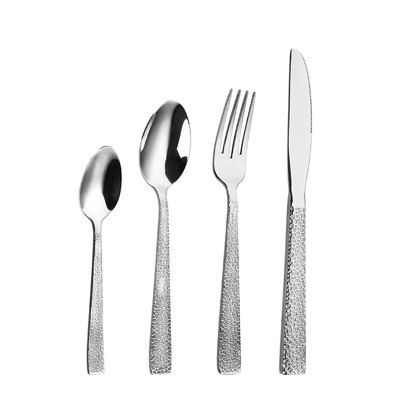 16‑Piece Hammered Handle Stainless Steel Cutlery Set, Knife Fork Spoon Flatware for 4 People Hammered 18/0 Stainless Steel