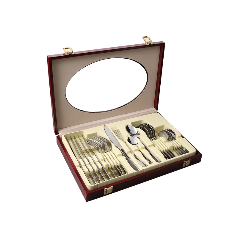 Wooden Box Packed Premium 24pcs Stainless Steel Flatware Middle East