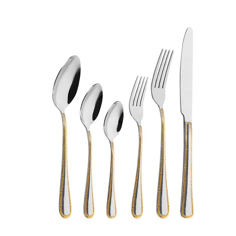 Wholesale Stainless Steel Gold‑Stripe Handle Cutlery Set for 5 People Middle East