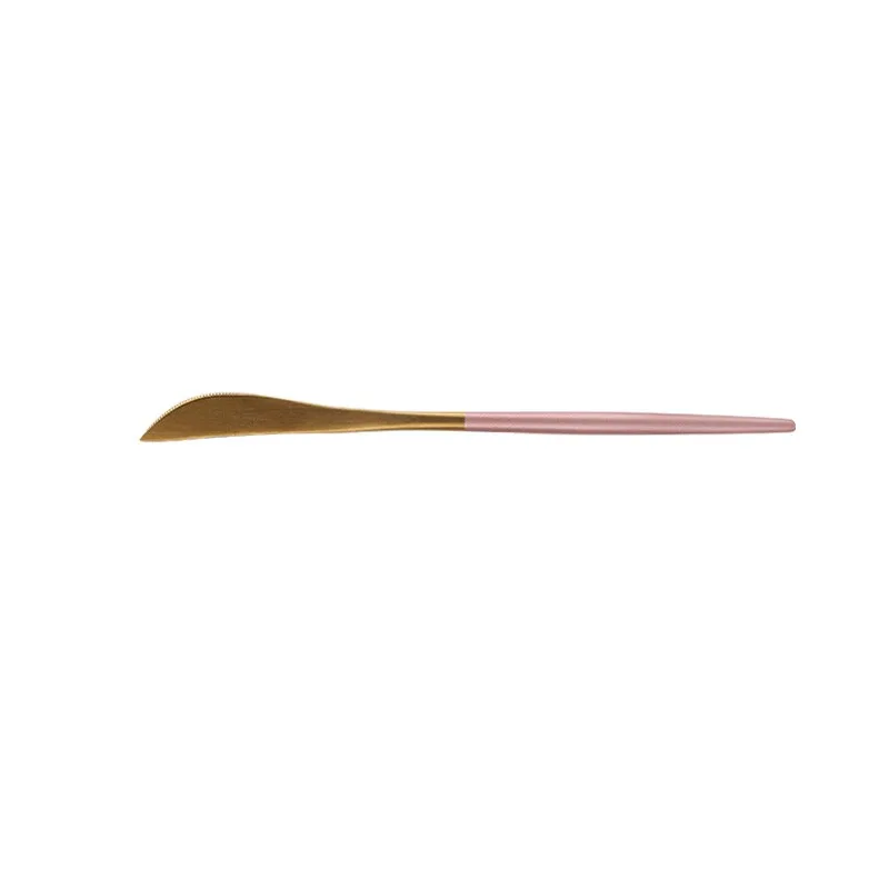 PVD Gold Dinner Knife with Pink Handle for Wholesale Gold PVD 13/0 Stainless Steel, 420 stainless steel