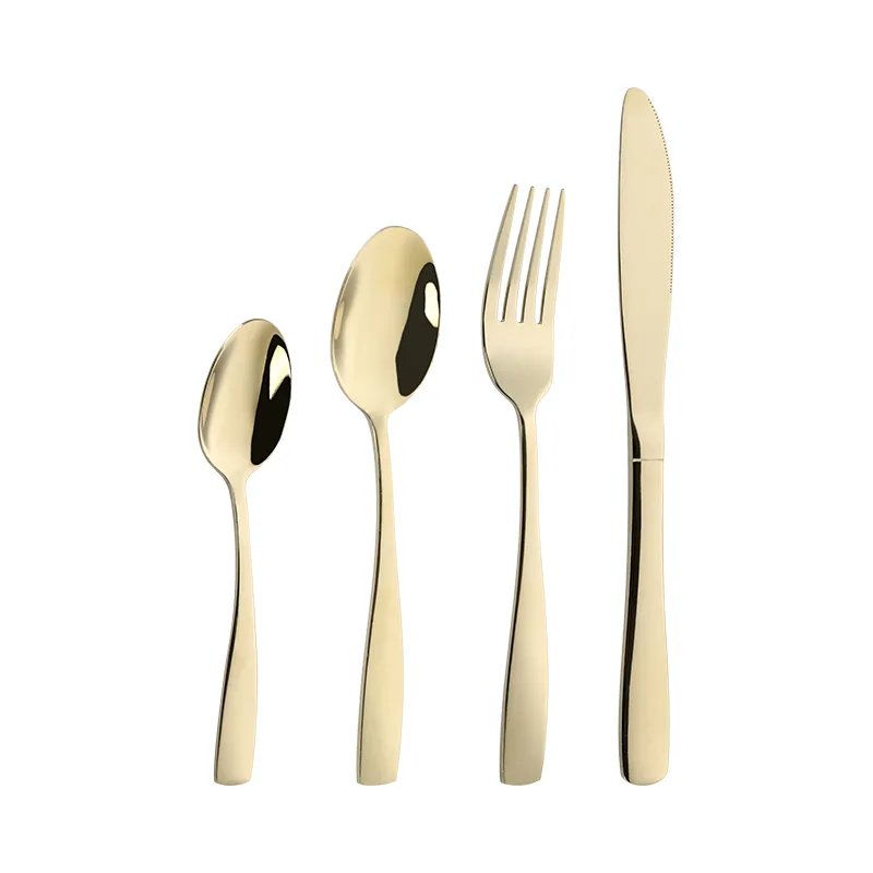 Gold Mirror Polished Stainless Steel Cutlery Set, 4Pcs Knife Fork Spoon Tableware